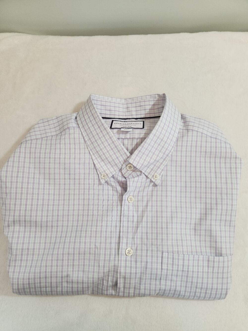 Charles Tyrwhitt Shirt Mens 18 35 Blue Purple Plaid Long Sleeve Preppy Business